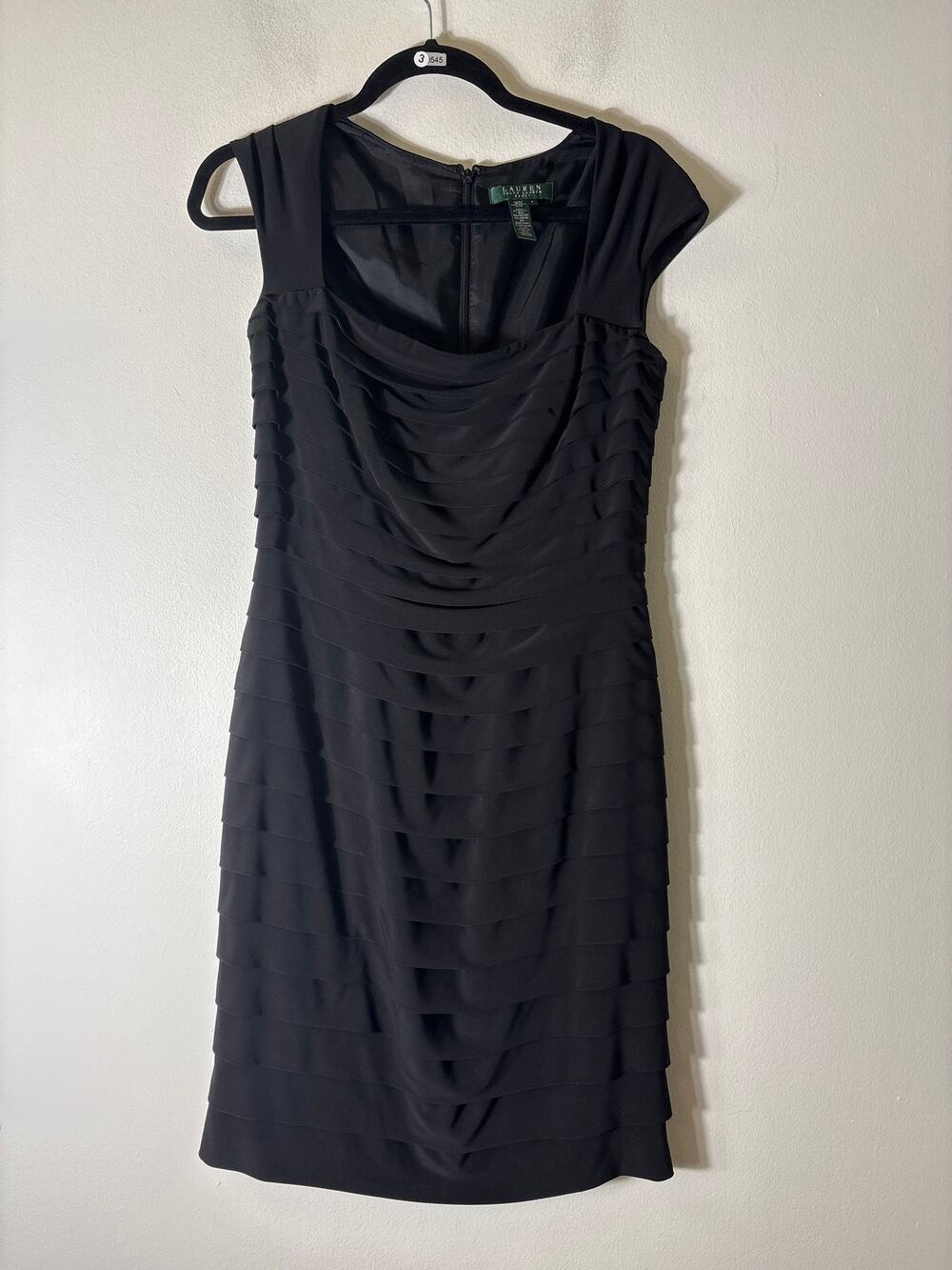Ralph Lauren Black Cap Sleeve Pleated Knee Length Dress Sz 6